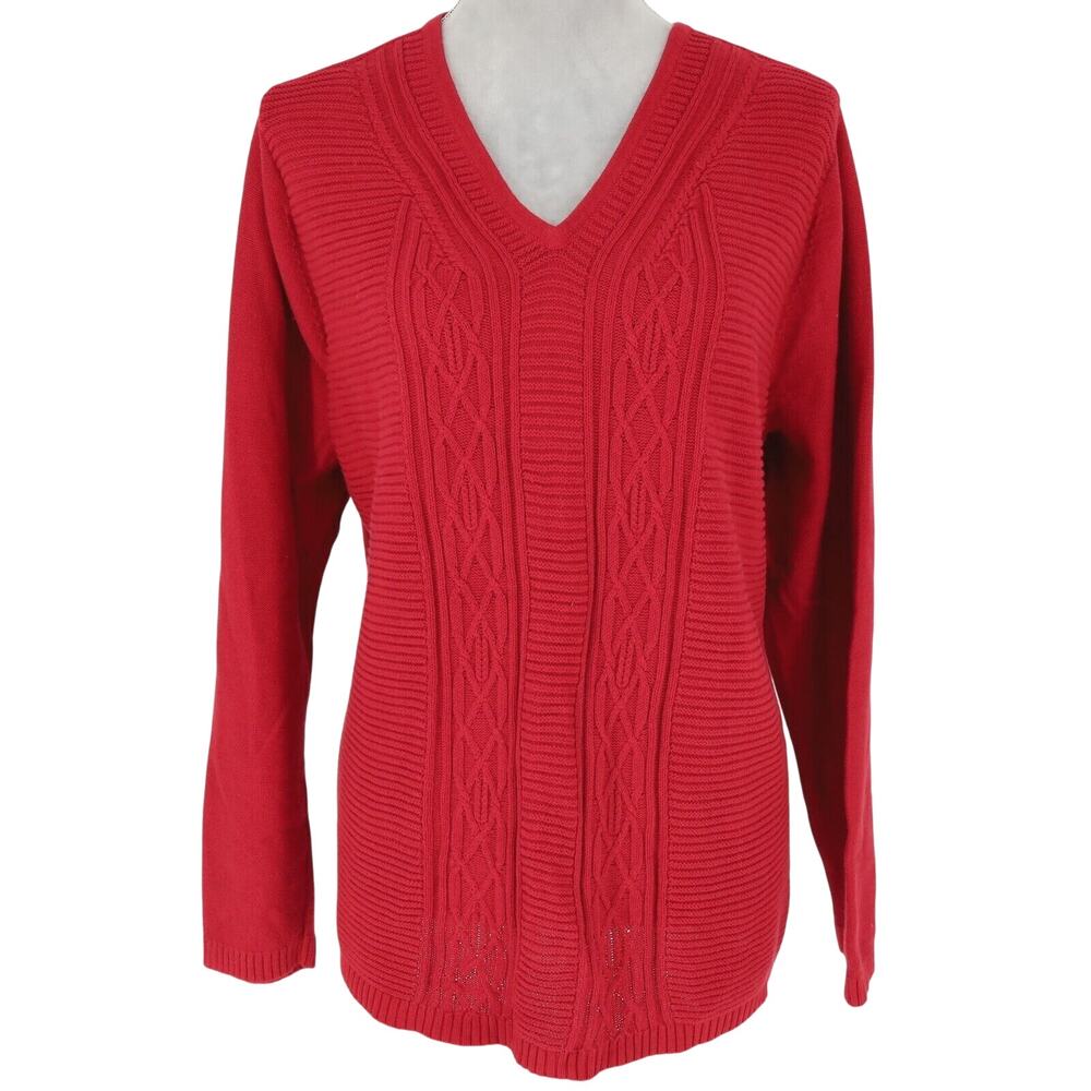 Talbots Sweater Plus Size 3X Red Cable Knit Cotton Pullover Preppy Gorpcore